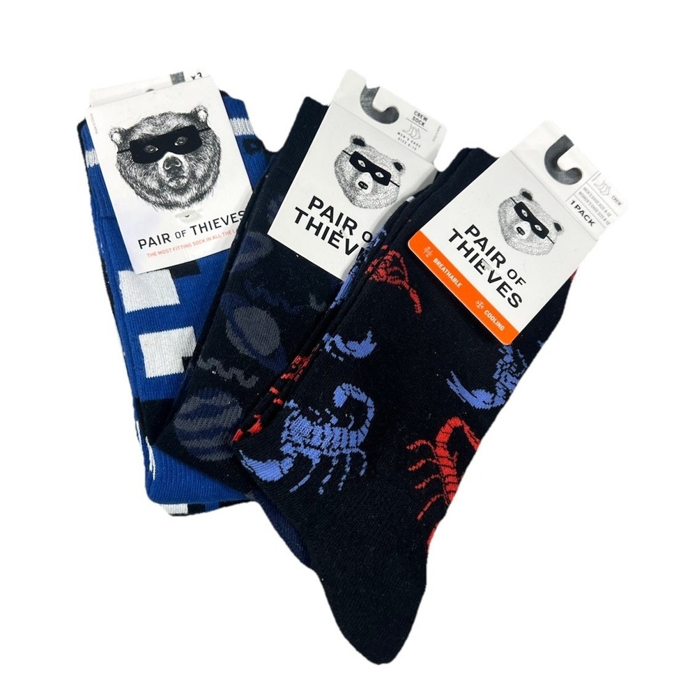 Pair of Thieves Socks Mens 5 Pairs Comfort Cushion Crew Socks AOP Geometric NEW